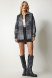 Gri Siyah Desenli Oversize Kaşe Oduncu Gömlek TU00034