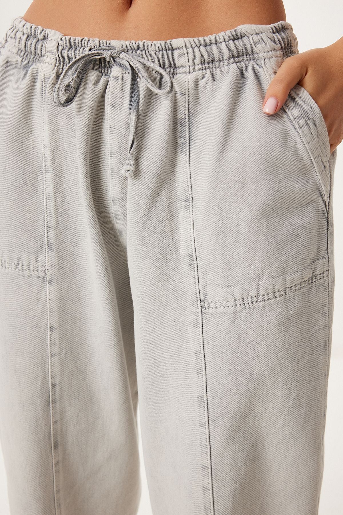 Gri Capri Rahat Gabardin Pantolon GP00019