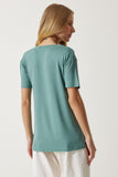 Çağla Yeşili V Yaka Basic Viskon Örme T-Shirt EN00613