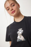 Siyah Şık Taşlı Armalı Pamuklu Örme T-Shirt CR00473