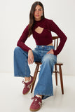 Bordo Balıkçı Yaka Triko Atlet Crop Takım MT00153