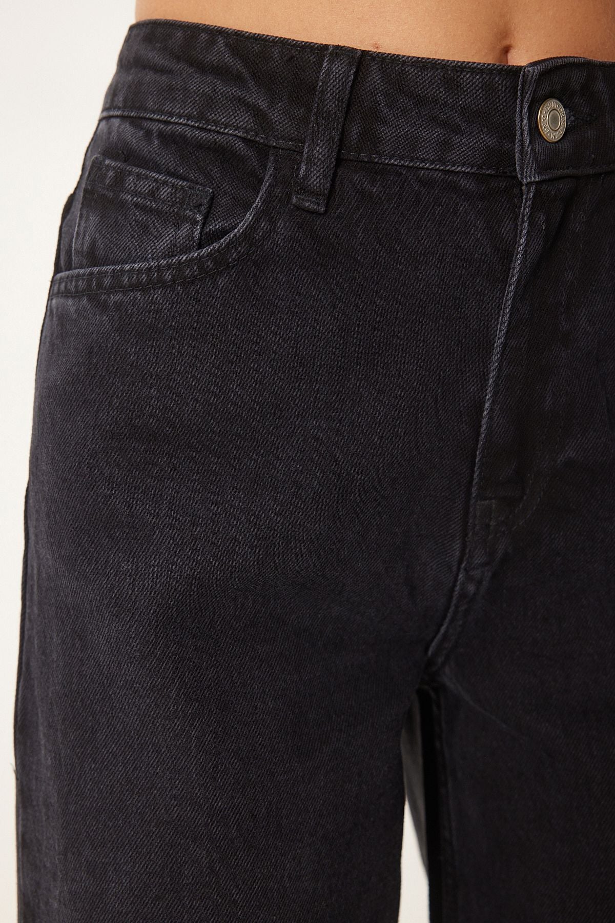 Siyah Orta Bel Geniş Paça Jean FN03413