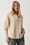 Krem Balon Kollu Poplin Gömlek DD01308