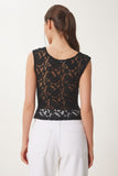 Siyah Dantelli Esnek Crop Bluz KH00095