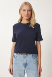 Lacivert Pamuklu Basic Örme T-Shirt AG00001