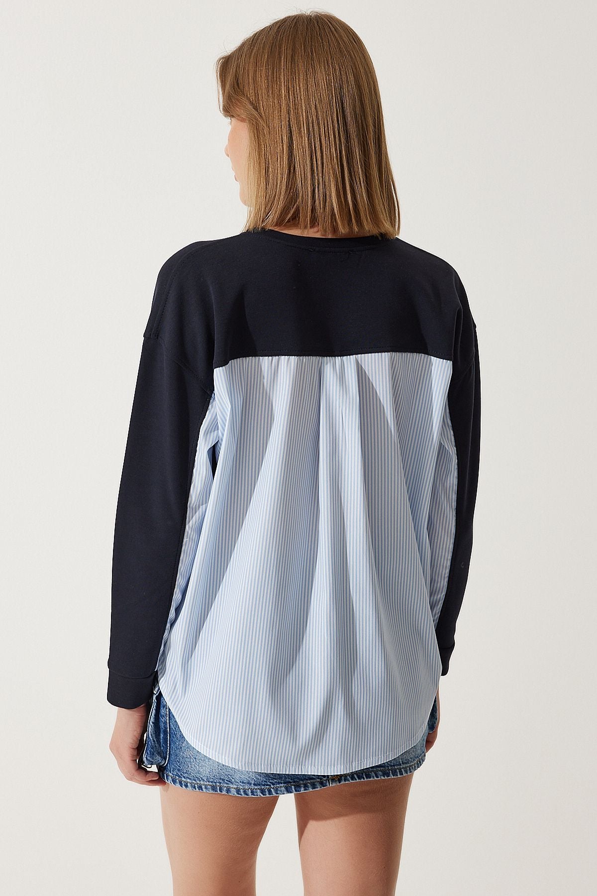 Lacivert Mavi Poplin Detaylı Örme Sweatshirt MC00274