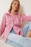 Pembe Overisize Kırışık Dokuma Gömlek AN00249