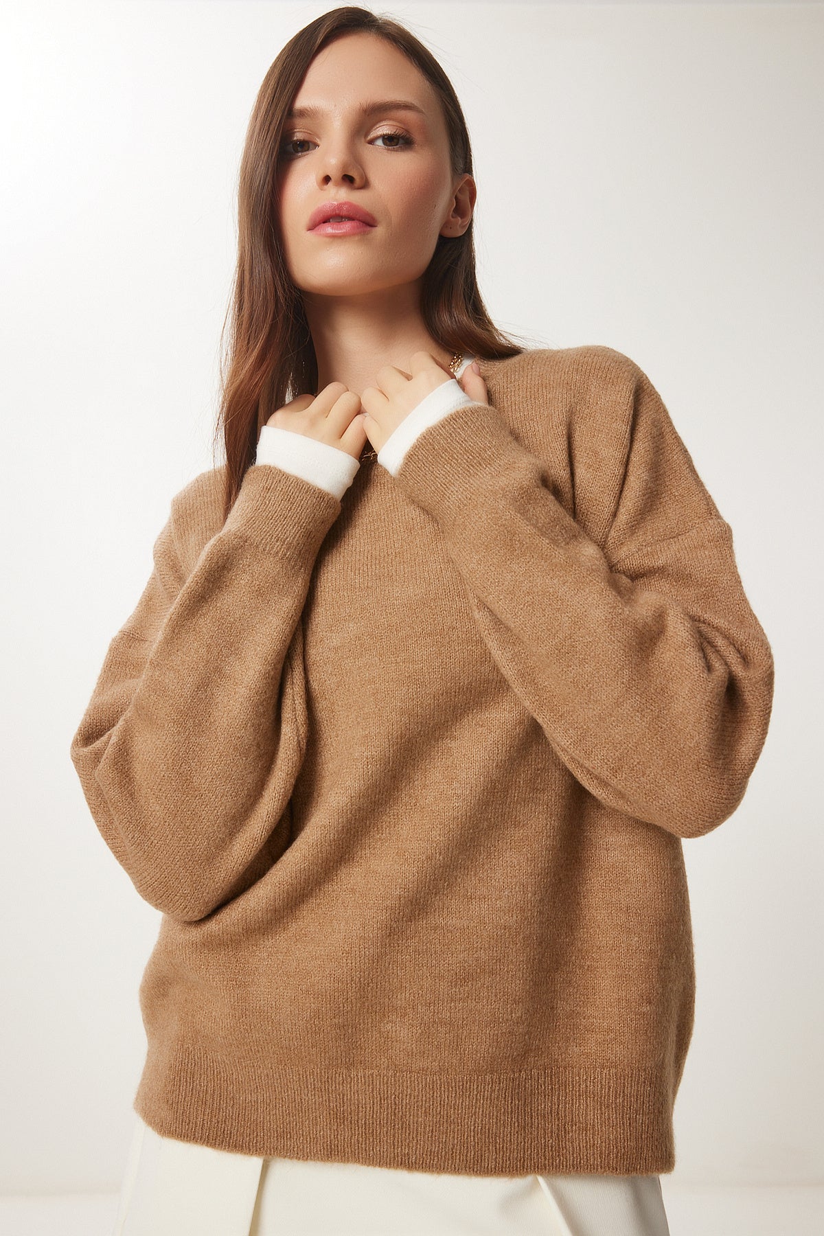 Bisküvi Bisiklet Yaka Oversize Triko Kazak BV00085
