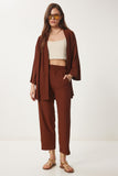 Kahverengi Kimono Pantolon Örme Takımı BY00050