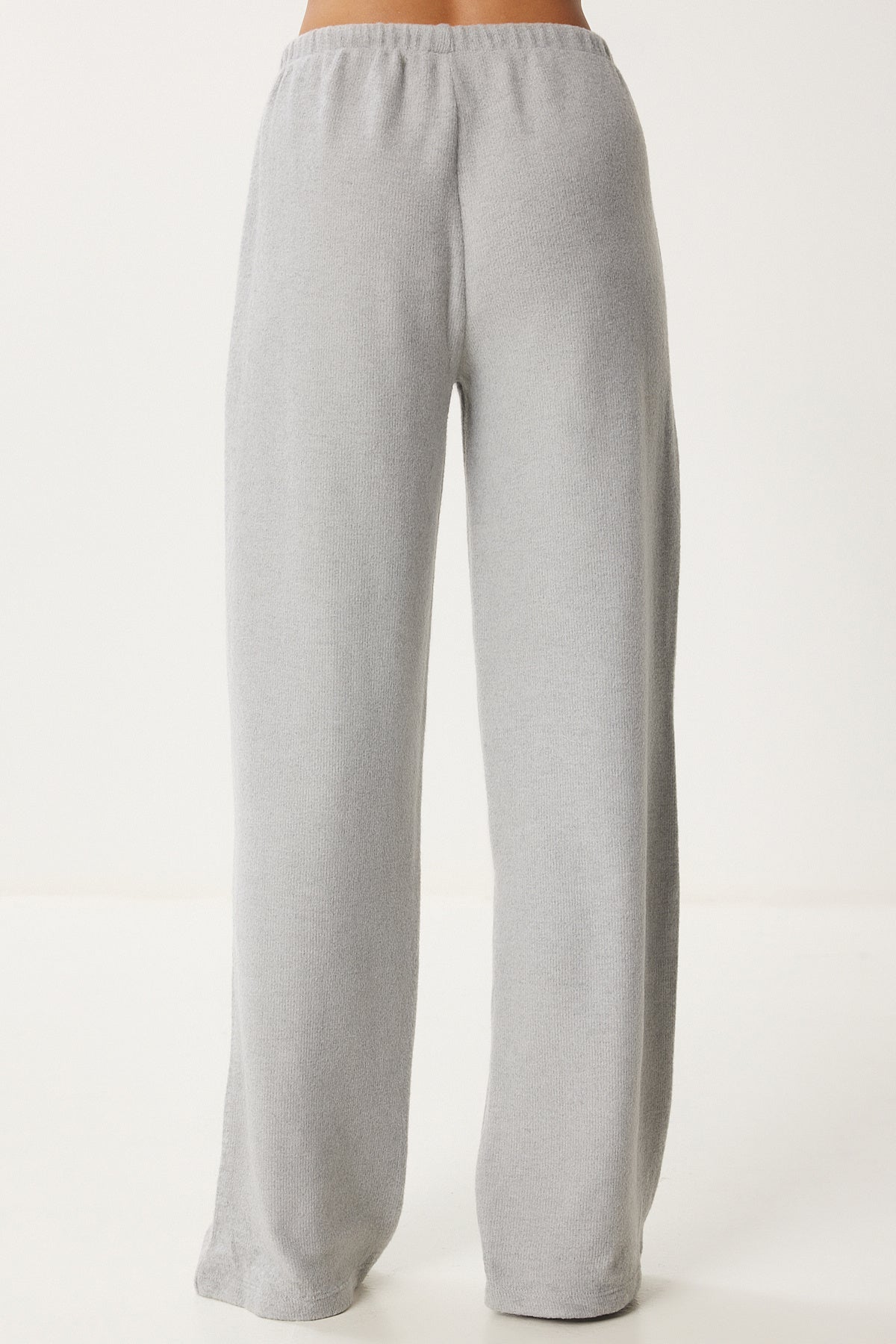 Gri Melanj Yumoş Bol Örme Pantolon UB00295