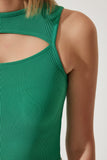 Yeşil Cut Out Detaylı Fitilli Crop Örme Bluz KH00089