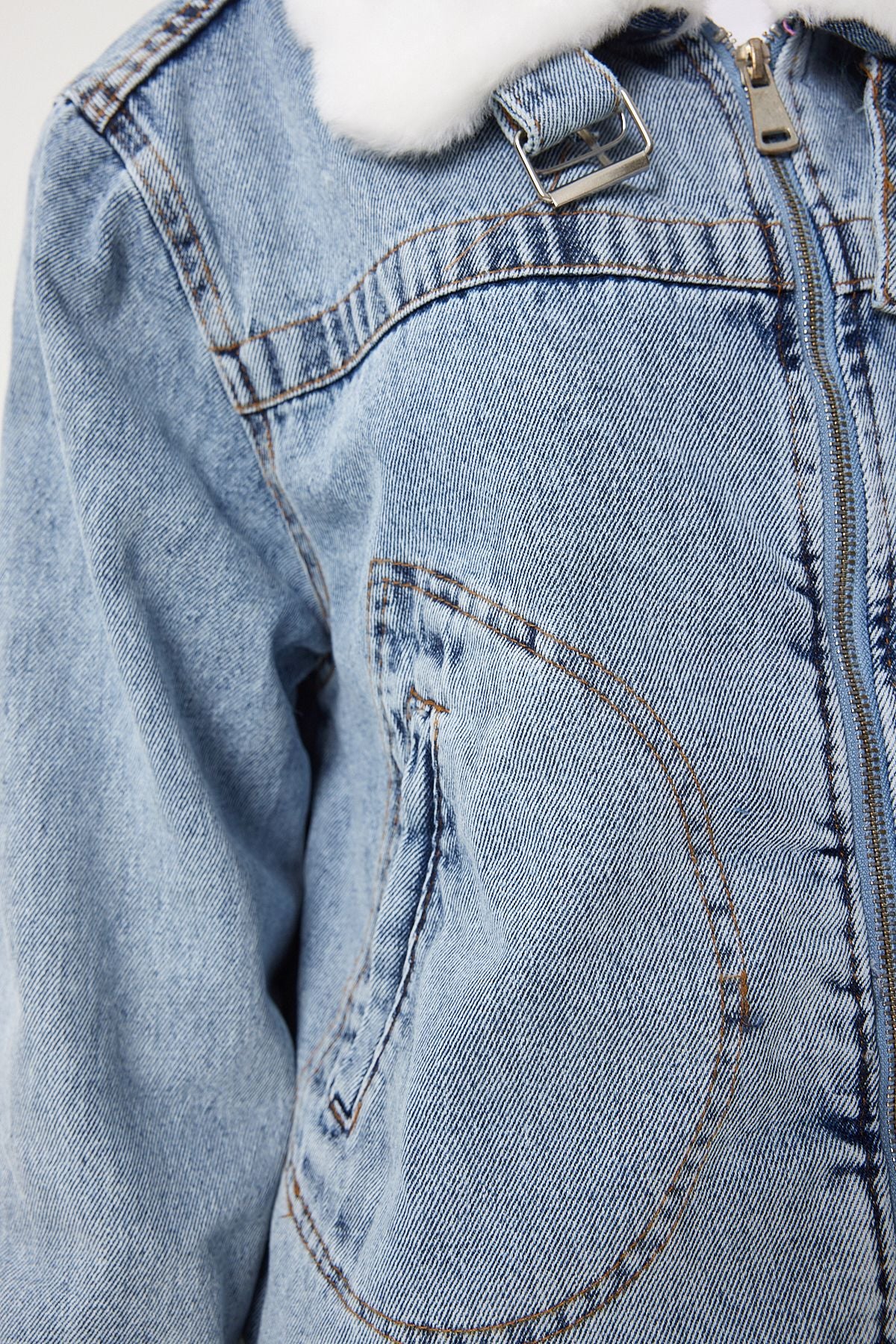Mavi İçi Suni Kürklü Denim Ceket RV00201