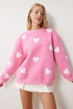 Pembe Kalpli Dokulu Şardonlu Örme Sweatshirt MP00030