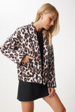 Bej Siyah Leopar Desenli Cepli Kapitone Mont NT00433