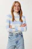 Ekru Mavi Çizgili Crop Fitilli Triko Kazak Kİ00158