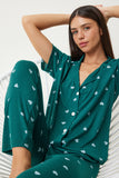 Koyu Yeşil Kalpli Gömlek Pantolon Pijama Takımı EC00036