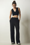 Siyah Fitilli Örme Pantolon EW00005