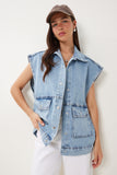 Açık Mavi Polo Yaka Cepli Denim Yelek RV00213