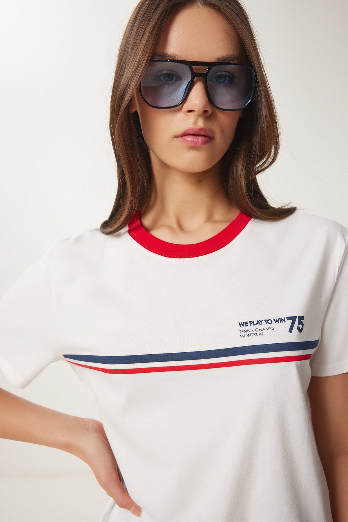 Ekru Baskılı Örme T-Shirt WO00052