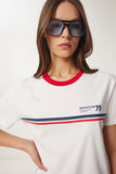 Ekru Baskılı Örme T-Shirt WO00052