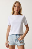 Beyaz Bisiklet Yaka Basic Örme T-Shirt UB00229