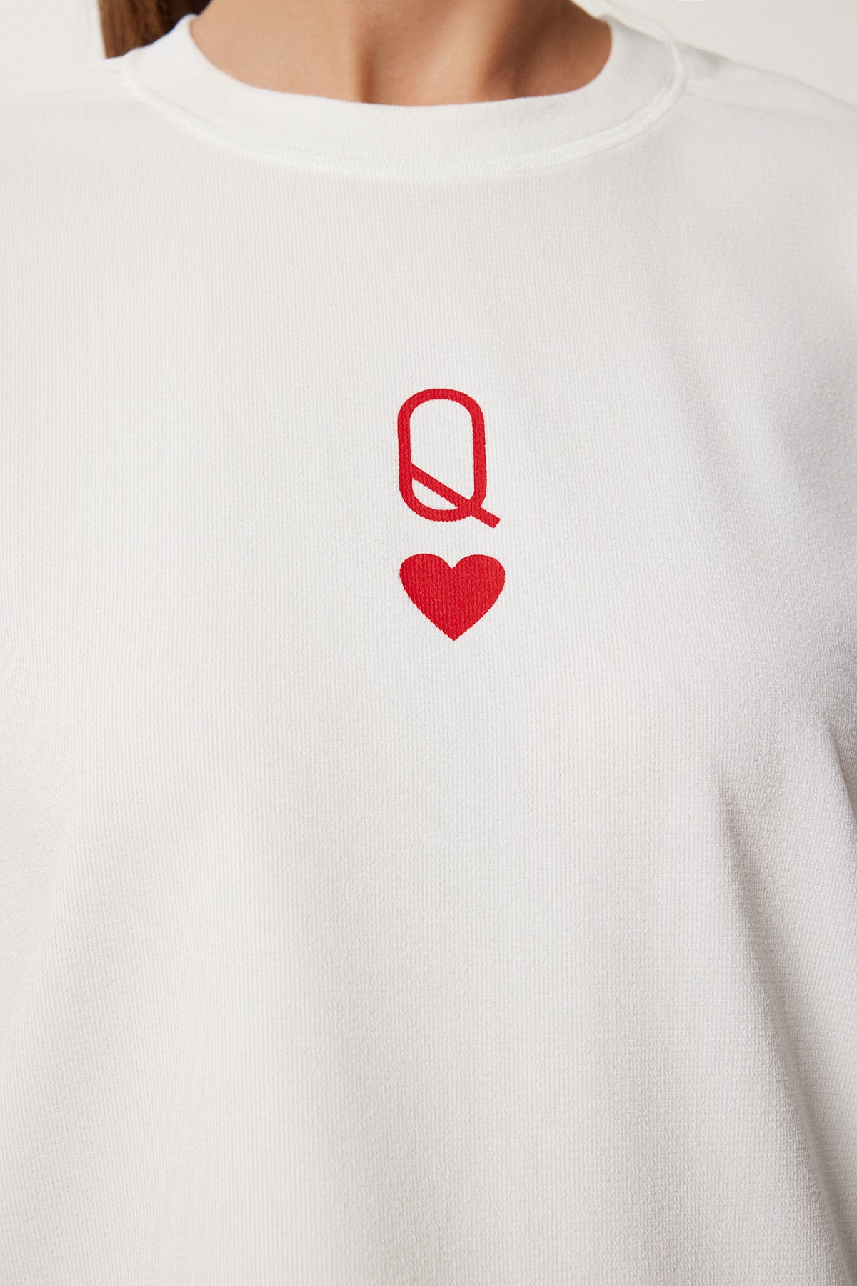 Ekru Baskılı Oversize Örme T-Shirt AN00245
