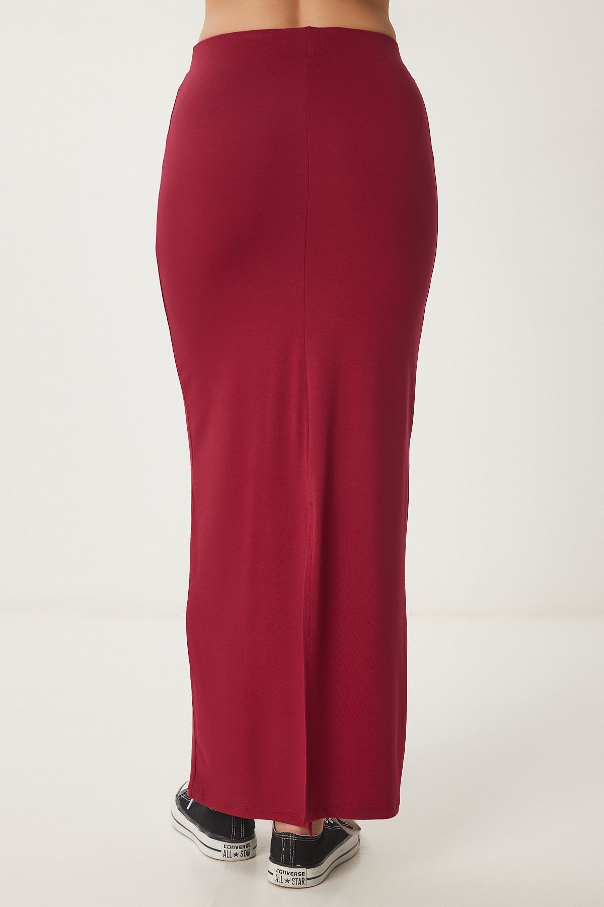 Bordo Yırtmaçlı Midi Örme Etek UB00366
