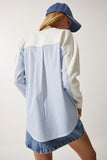 Ekru Mavi Poplin Detaylı Örme Sweatshirt MC00274