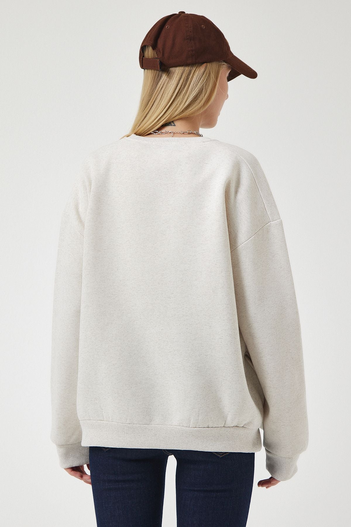 Bej Fermuar Detaylı Şardonlu Örme Sweatshirt UB00148