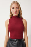 Bordo Boğazlı Pamuklu Örme Bluz GT00004