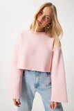 Pembe Şardonlu Oversize Örme Sweatshirt NJ00154