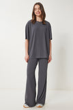 Füme Oversize Örme T-Shirt Pantolon Takım FN03452