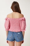 Pembe Kareli Esnek Crop Dokuma Bluz TP00070