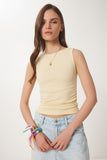 Sarı Büzgü Detaylı Örme Bluz HF00466