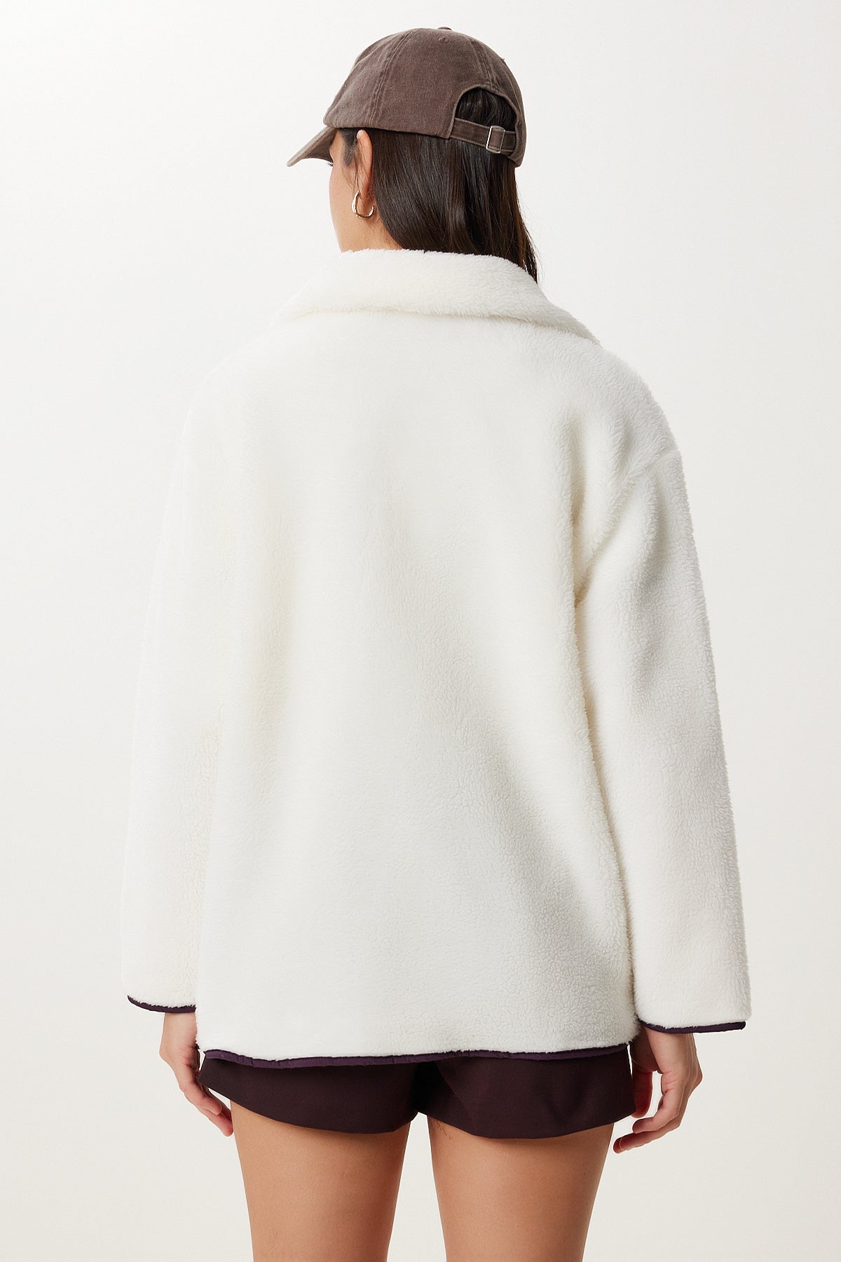 Kemik Fermuarlı Oversize Peluş Sweatshirt DD01379