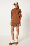 Kahverengi Kapüşonlu Şardonlu Oversize Sweatshirt VN00017