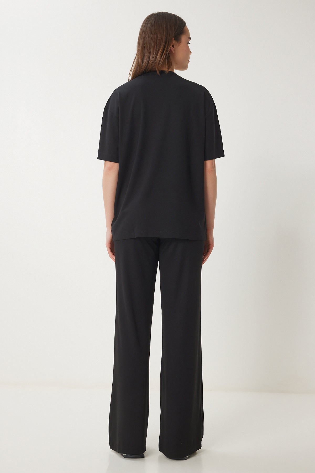 Siyah Oversize Örme T-Shirt Pantolon Takım FN03452
