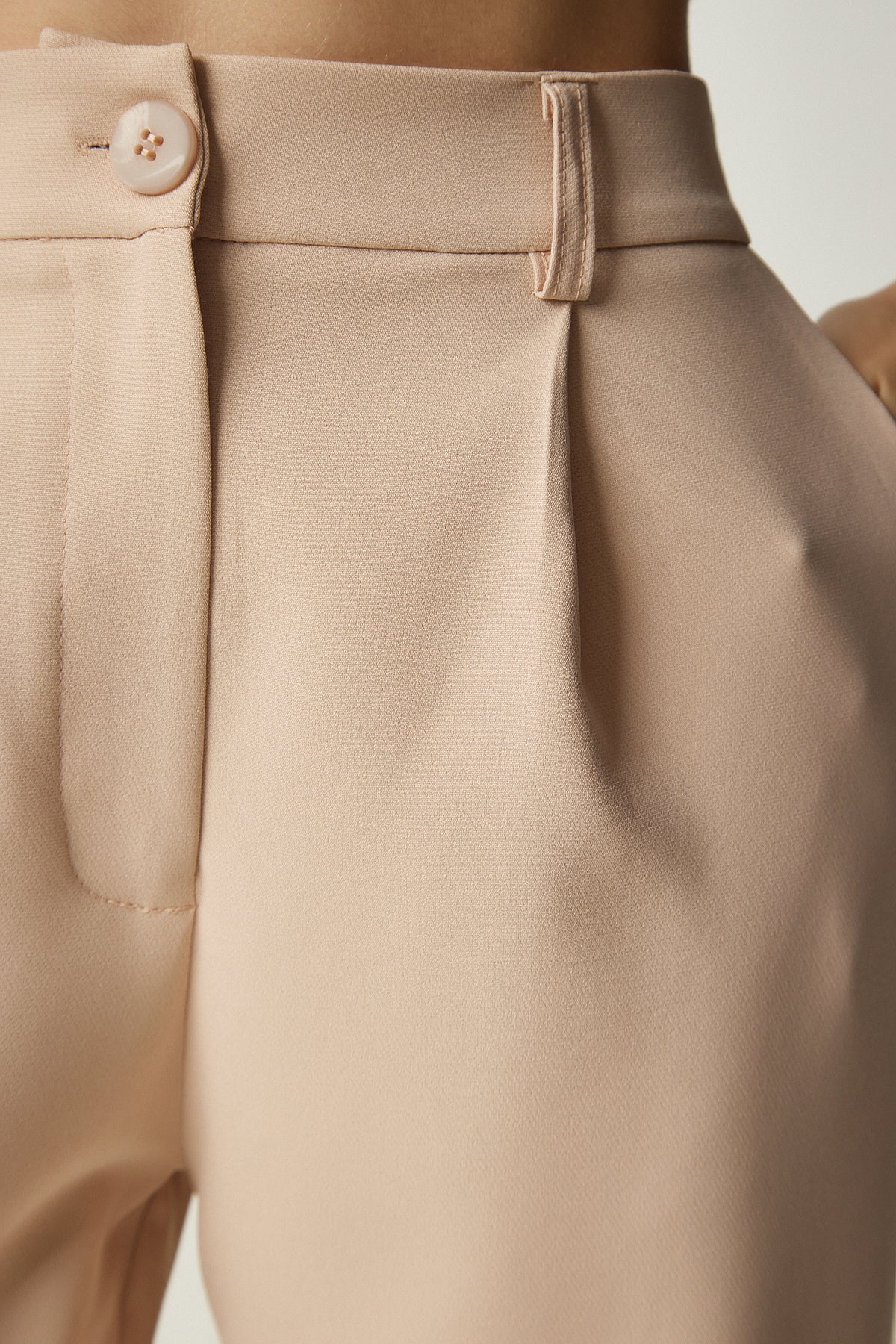 Krem Pilili Dokuma Pantolon UB00188