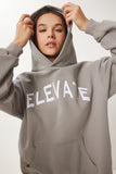Gri Kapüşonlu Baskılı Oversize Örme Sweatshirt CE00095