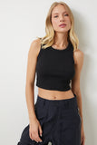 Siyah Halter Yaka Crop Örme Bluz DZ00030