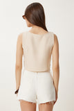 Krem Dantel Detaylı Crop Keten Bluz OK00073