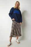 Lacivert Nakışlı Şardonlu Oversize Sweatshirt DP00190