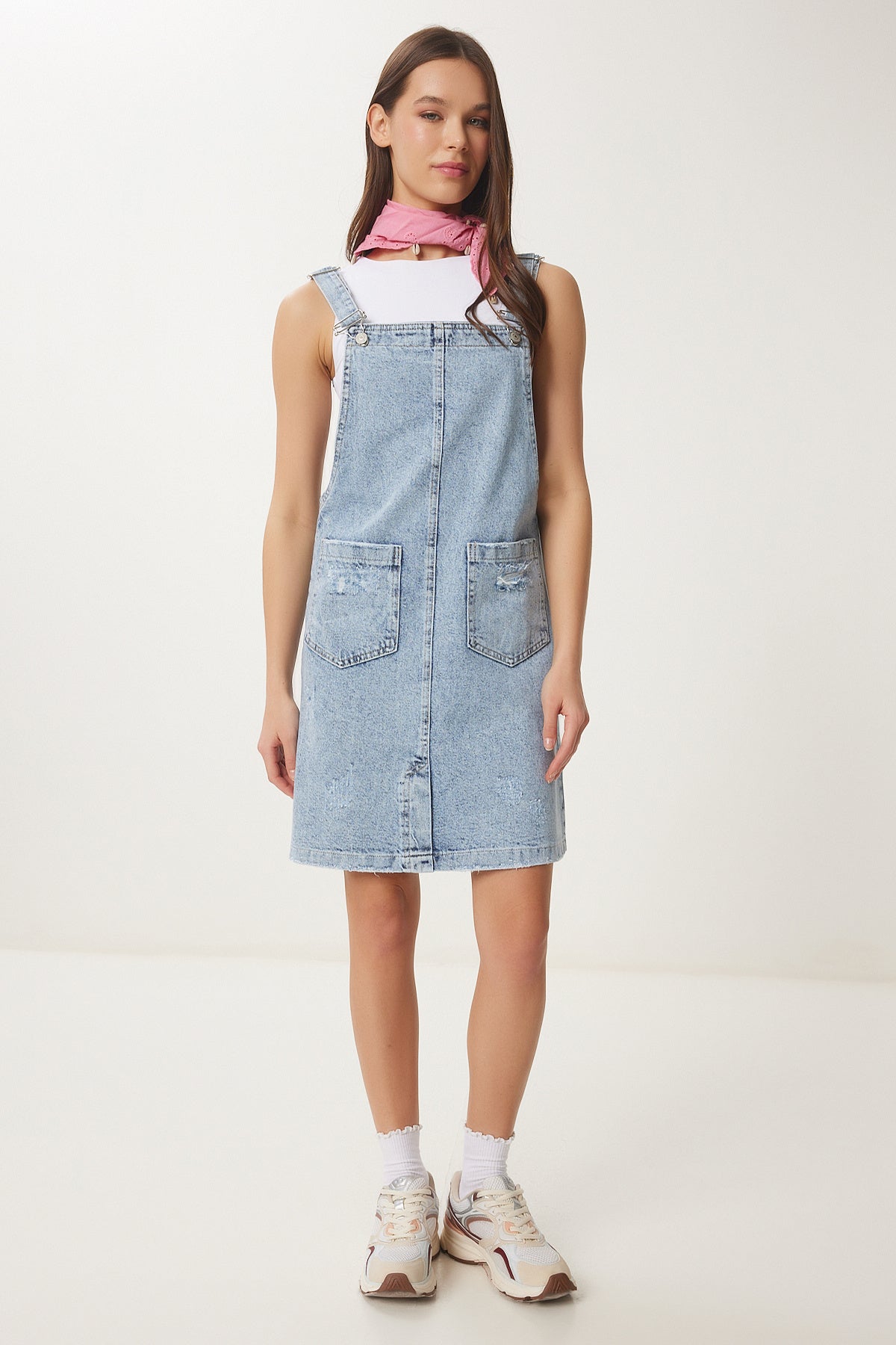 Mavi Cepli Mini Denim Salopet Elbise OK00068