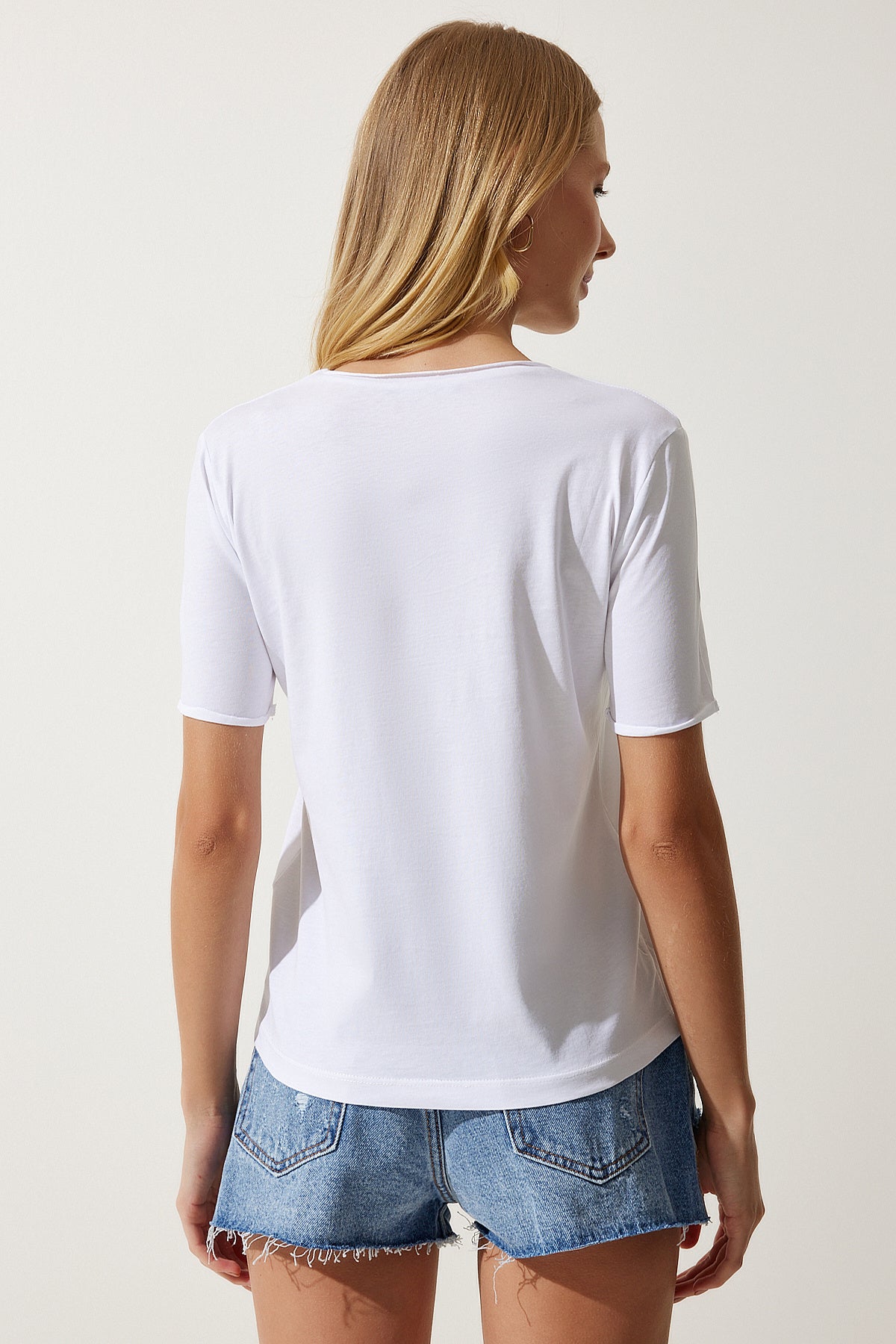 Siyah Beyaz Bisiklet Yaka 2'Li Paket Basic Örme T-Shirt UB00238
