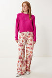Koyu Pembe Basic Crop Triko Kazak Kİ00149