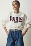 Ekru Baskılı Şardonlu Crop Örme Sweatshirt HF00444