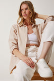 Krem Oversize Uzun Basic Gömlek DD00842