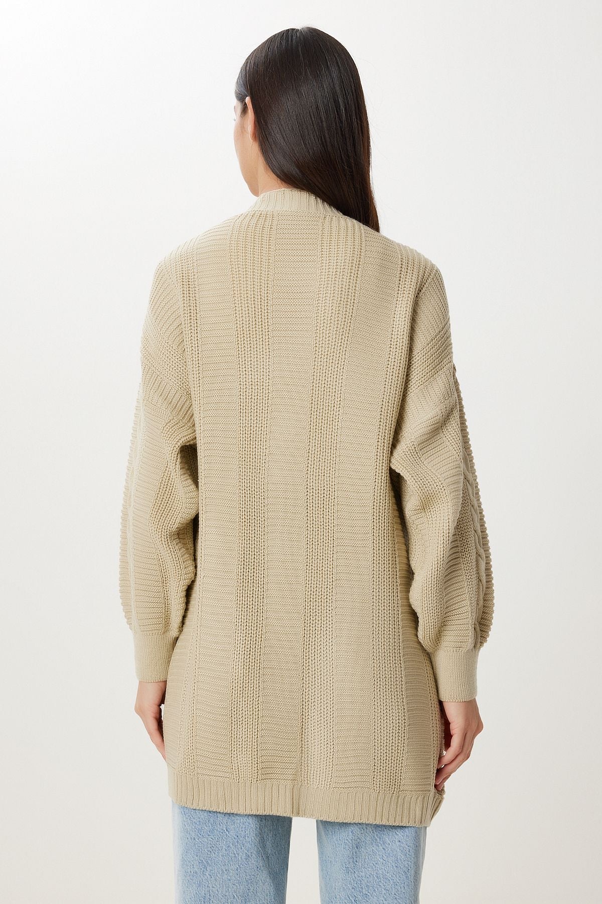 Koyu Krem Balon Kollu Oversize Triko Hırka DD01033