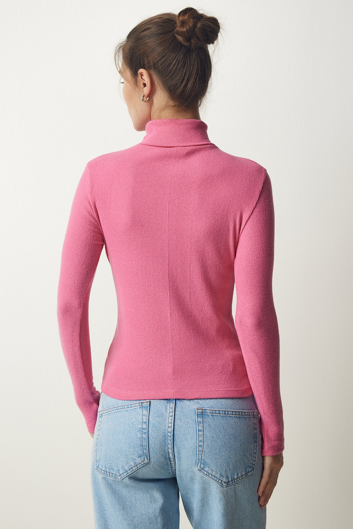 Pembe Balıkçı Yaka Fitilli Örme Bluz HJ00008