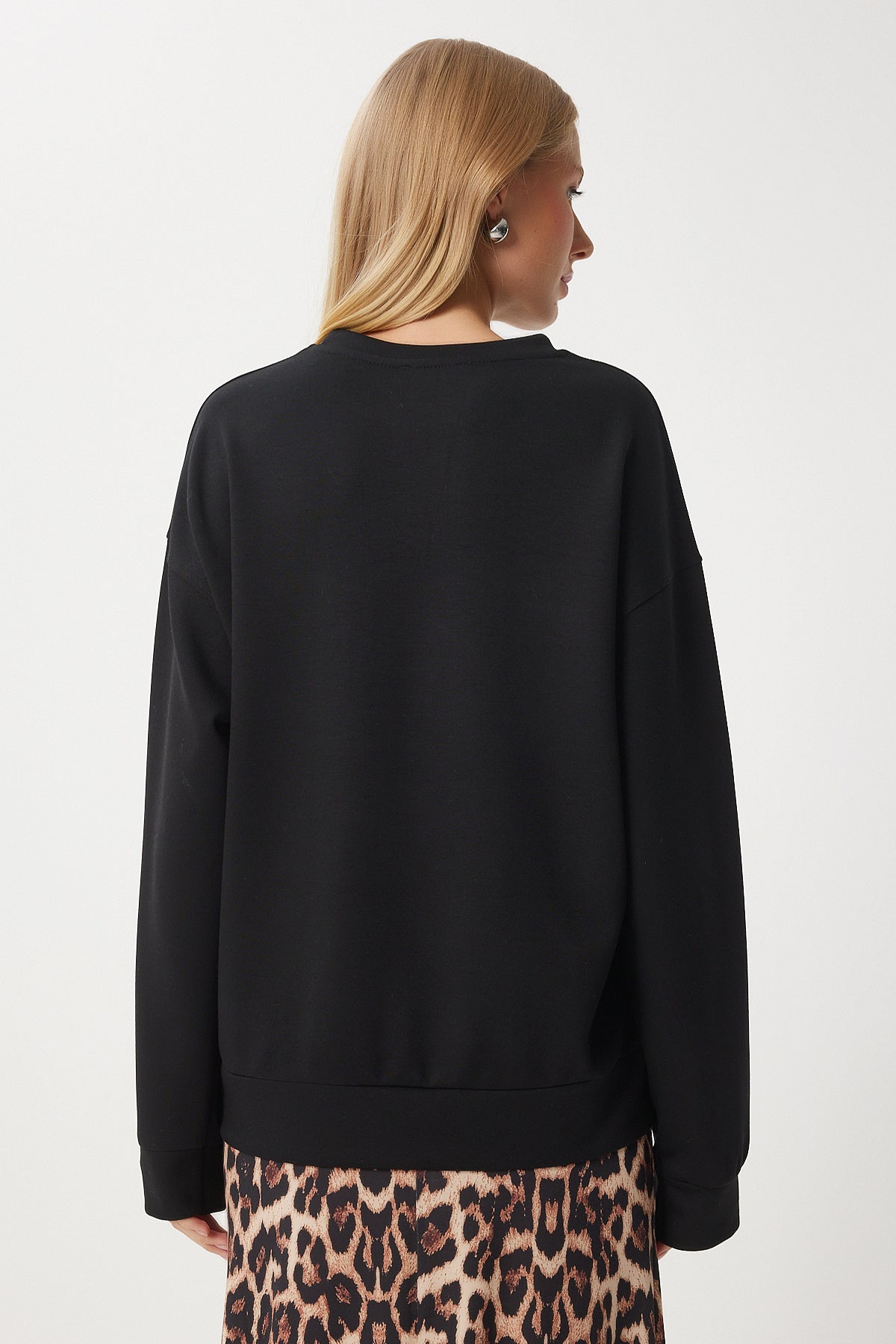 Siyah Basic Mevsimlik Modal Örme Sweatshirt AN00212